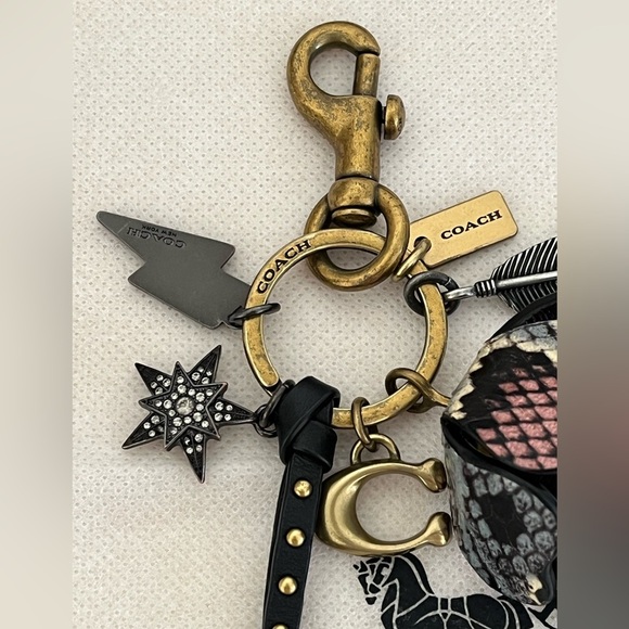 Auth Coach Tea Rose, Lightening Bolt, Studded star Multi Charm bag key fob charm - Picture 17 of 17